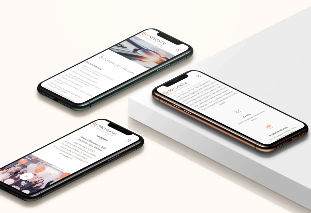 ELV projektai svetainės mobilioji versija telefonuose
